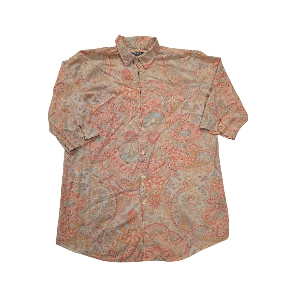 Lauren Ralph Lauren Womens L Paisley Nightshirt Sleep Shirt 3/4 Sleeve LRL